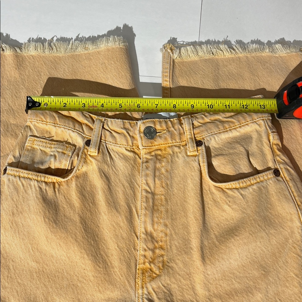 Zara Orange Distressed Frayed Wide Leg Denim Jeans Womens sz 6 Straight - Picture 3 of 7